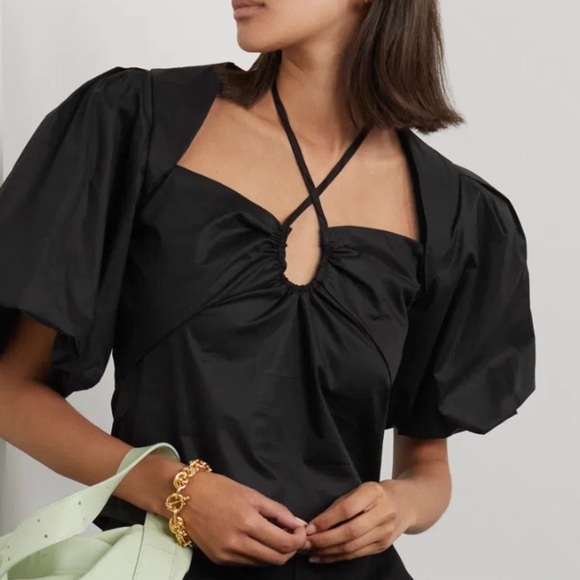 NWT FRAME Cutout Gathered Stretch-Cotton Sateen Blouse M - Picture 4 of 7